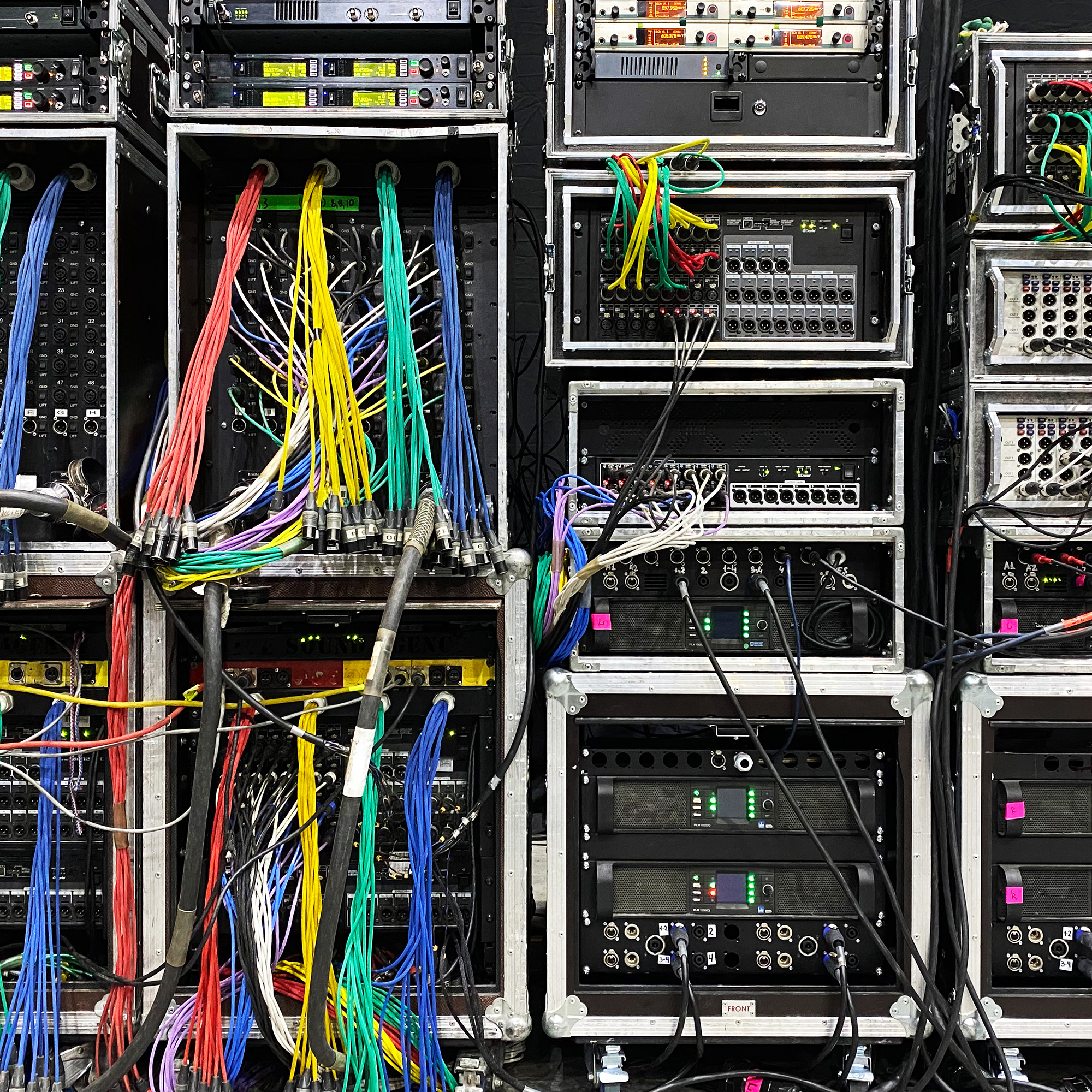 Backstage And Tech Zone With Rack Amplifiers, Audio Signal Split